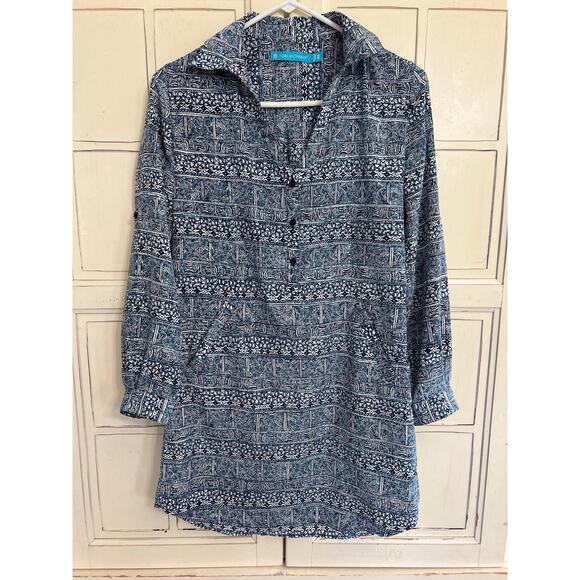 Tori Richard size 0P blue & white dress with pockets - Picture 1 of 5